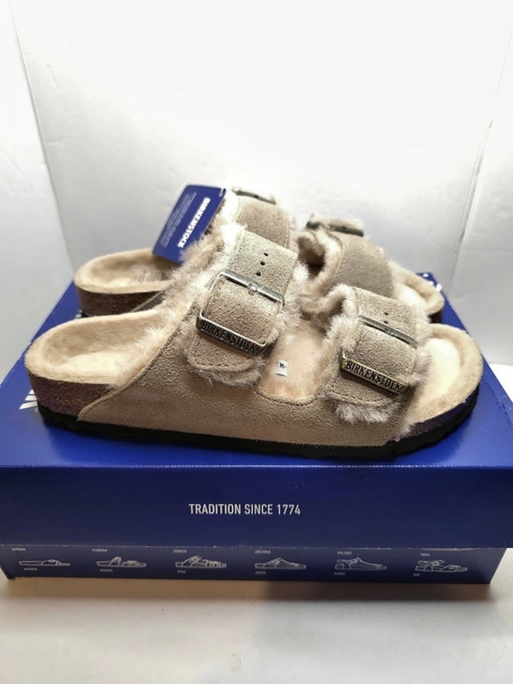 Birkenstock Arizona Shearling Suede Sandals Beige EU 39